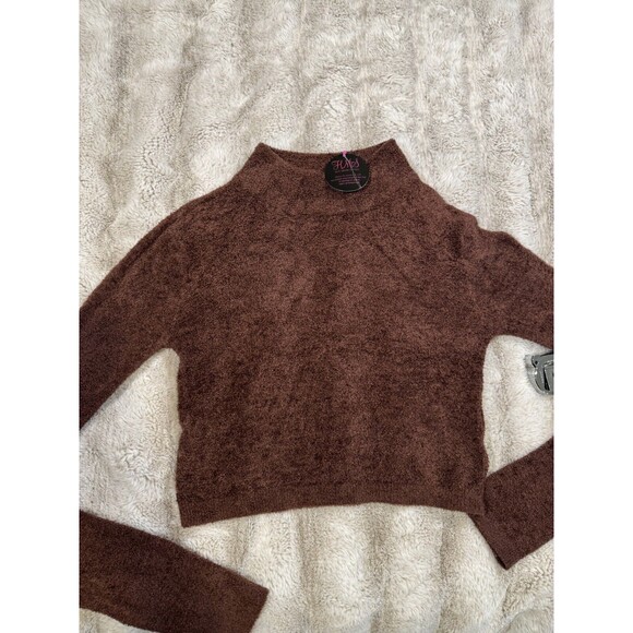 Double zero fuzzy soft long sleeve sweater shirt Brown large Mock Neck - Picture 4 of 8